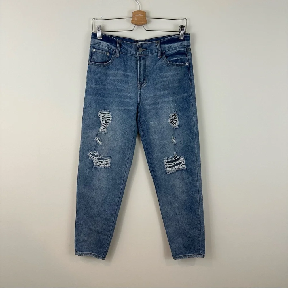 Blank Paige Distressed Blue Jeans Straight Slim Leg Size Medium Women's